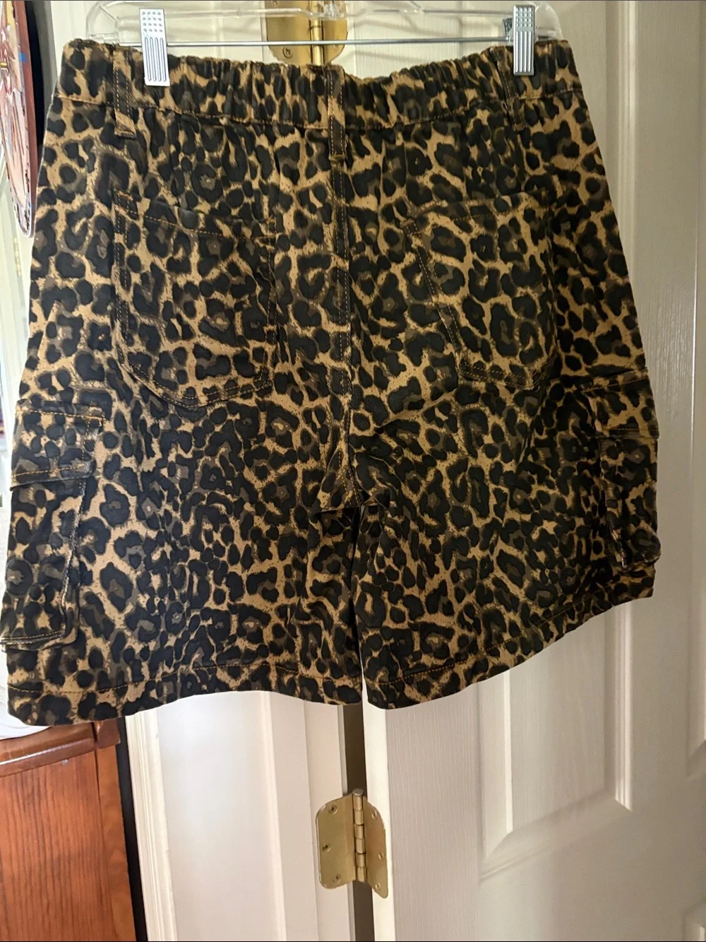 Leopard Print Cargo Shorts - Women's Animal Print Summer Shorts. Elastic waist